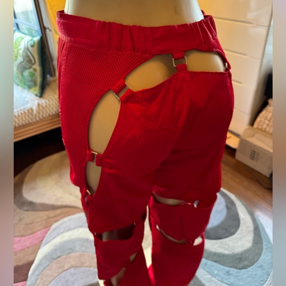 Namallia red hot cut out moto pants size S NWOT - Picture 12 of 16